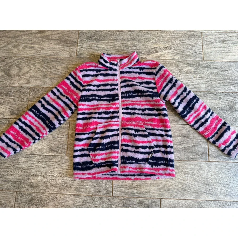 Eddie Bauer Fleece Jacket Girls Medium 10 12 Stripe Full Zip Fleece Outdoor Coat